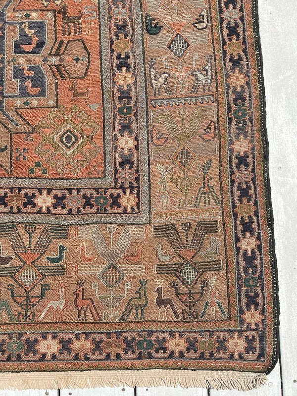 ANTIQUE SHAHSAVAN SOUMAK RUG ANIMALS 7 x 9 ft gallery