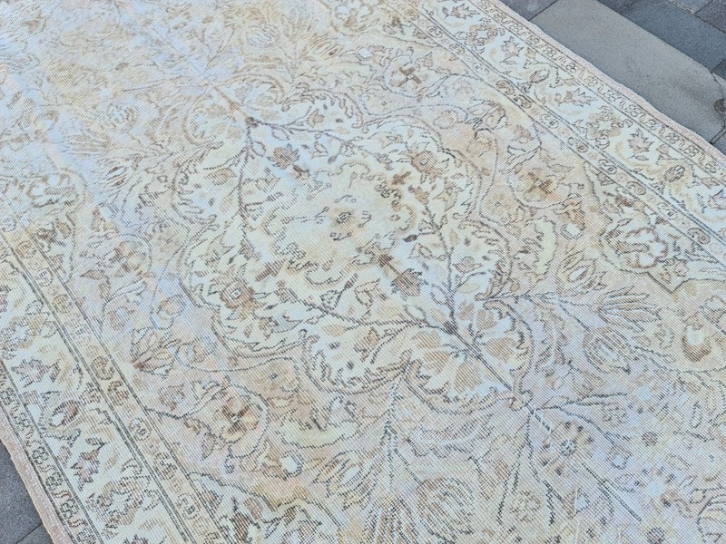 Vintage Turkish Rug 5.4x9.3 Aubusson Style Distressed Carpet Beige Blush Floral gallery