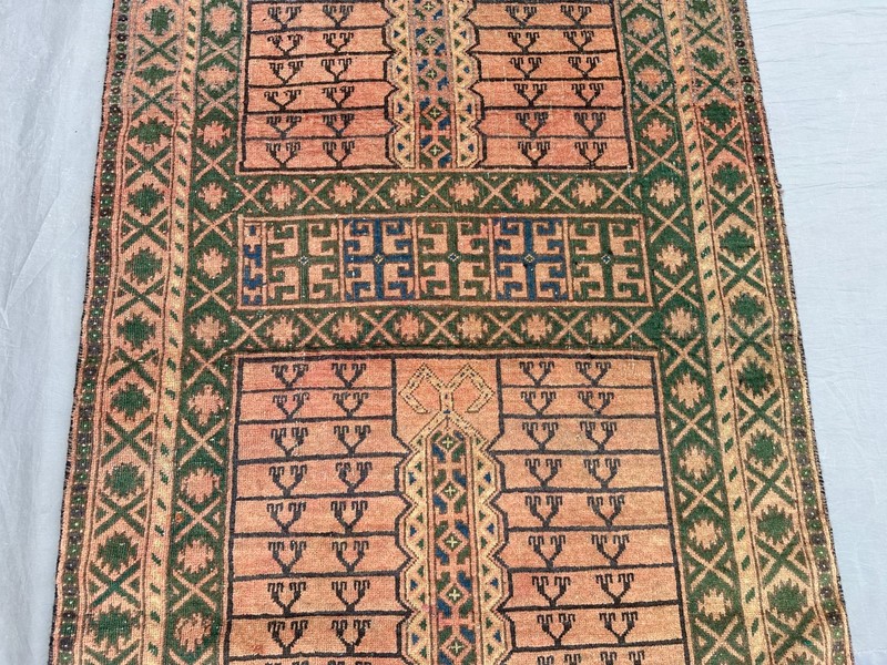 3'2 x 6 Antique Afghan Turkmen Parda Rug Hand Knotted Wool Tribal Terracotta Rug gallery