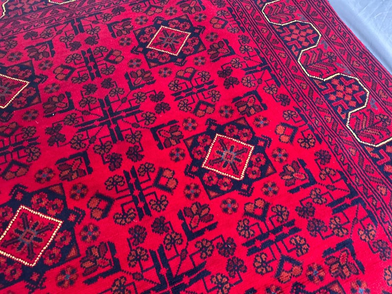 Hand Knotted Afghan Turkmen Rug Khal Mohammadi Red Geometric Room Rug 4'1 x 6'1 gallery