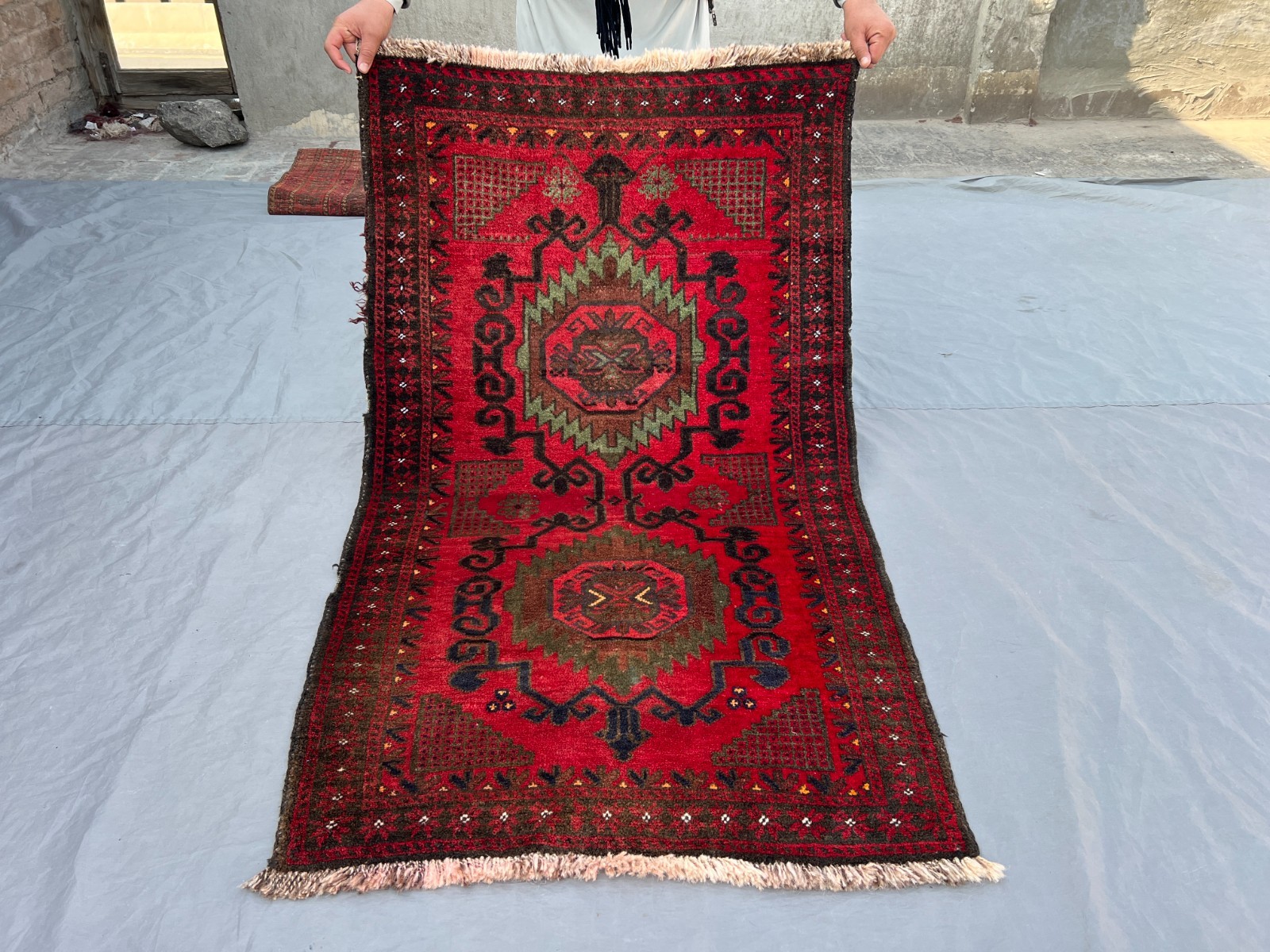 Vintage Afghan Hand-Knotted Baluchi Rug 2'11 x 4'11 ft Red Geometric Area Rug gallery