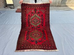 Vintage Afghan Hand-Knotted Baluchi Rug 2’11 x 4’11 ft Red Geometric Area Rug