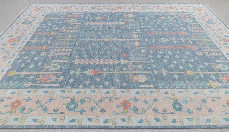 Muted Blue Turkish Oushak Rugs Hand Knotted Woolen Floral Style Livingroom Rugs gallery