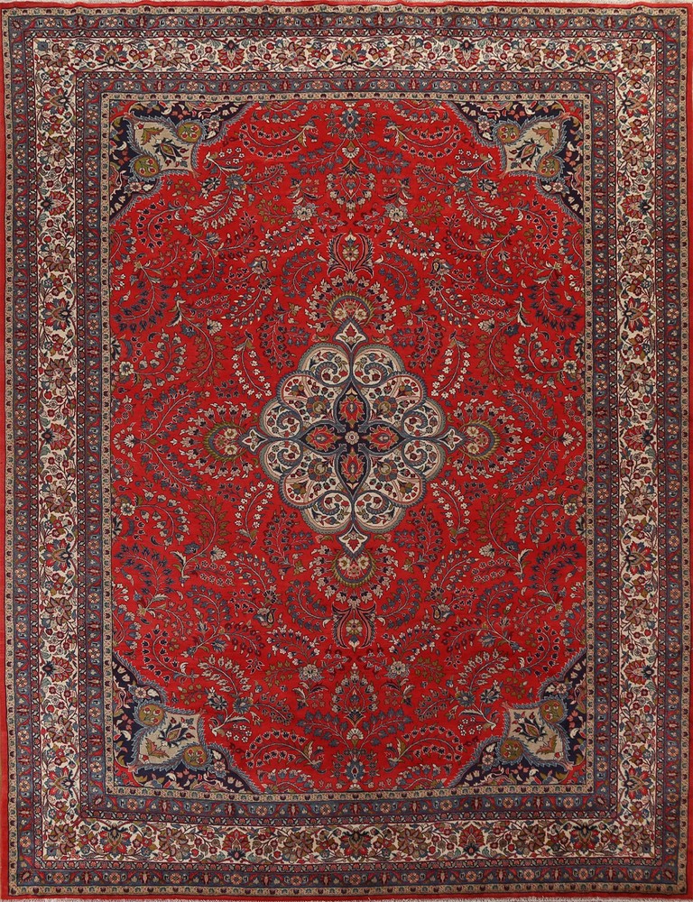 Vegetable Dye Traditional Area Rug 10x12 Ft Handmade Red Oriental Wool Carpet