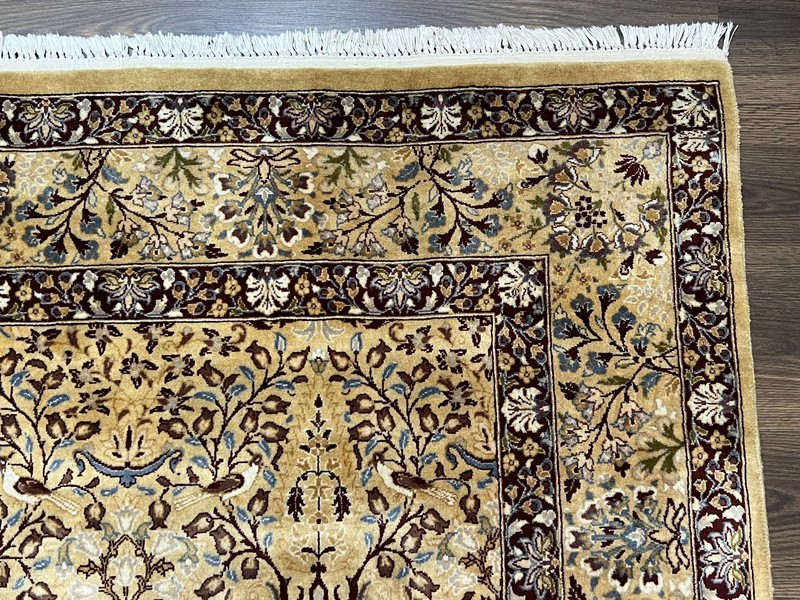 Indian Oriental Rug 6x9 Allover Floral Motif Birds Tan/Cream Fine Wool Carpet gallery