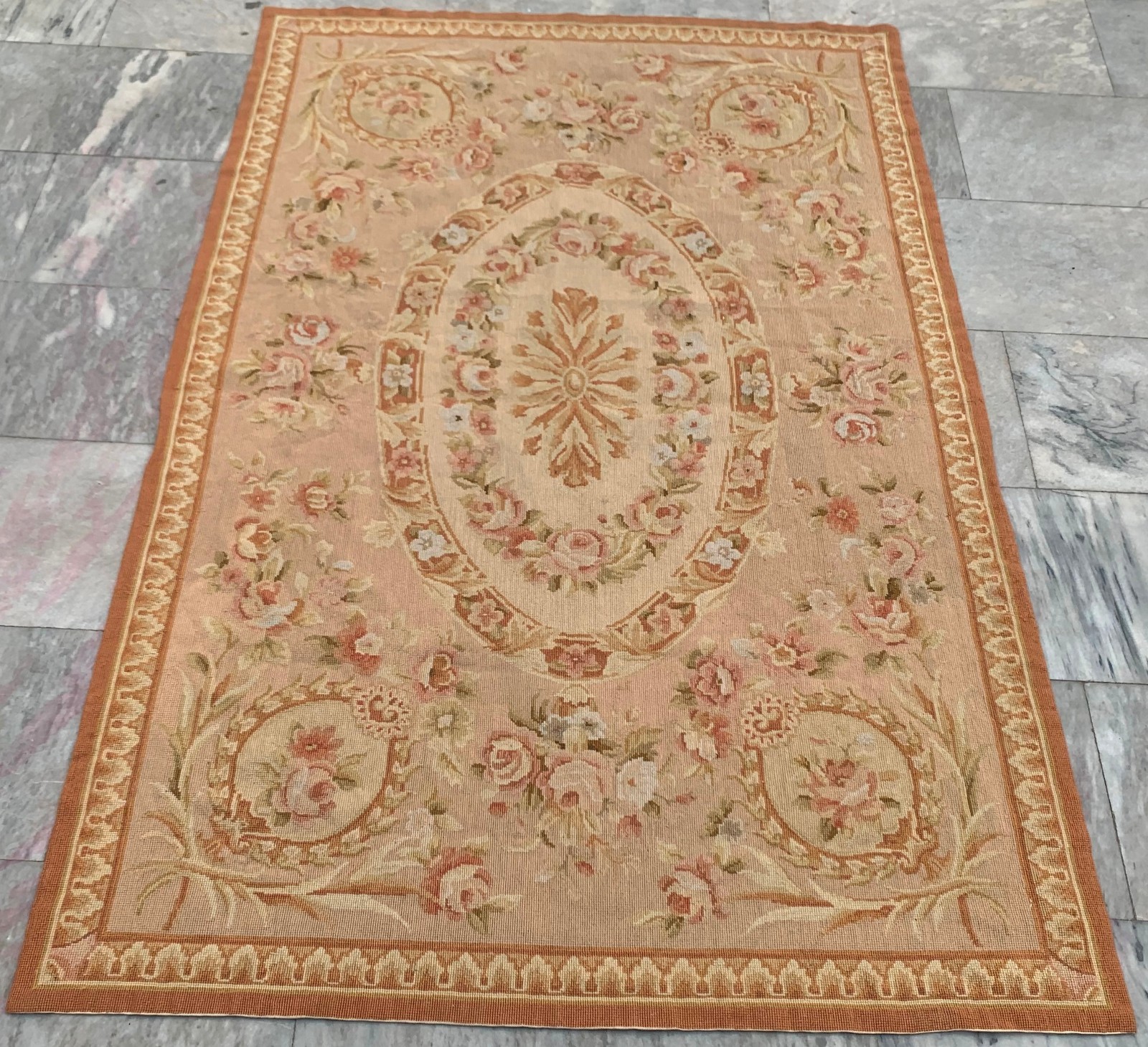 Vintage Aubusson Rug: Hand-woven Chain Stitch Carpet, Home Decor 4x6 ft gallery
