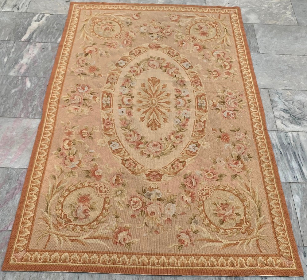 Vintage Aubusson Rug: Hand-woven Chain Stitch Carpet, Home Decor 4x6 ft