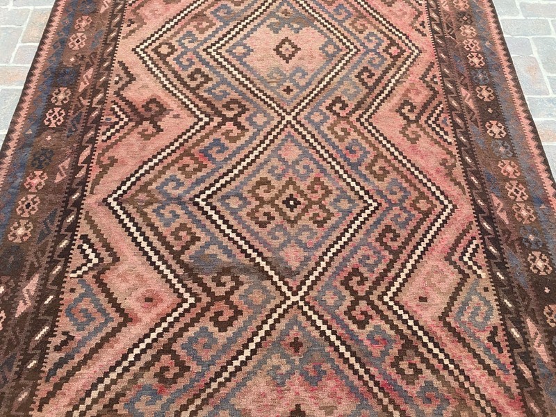 Terracotta Brown 7.8x12.2ft Afghan Kilim Rug Handmade Tribal Flatweave Wool rug gallery