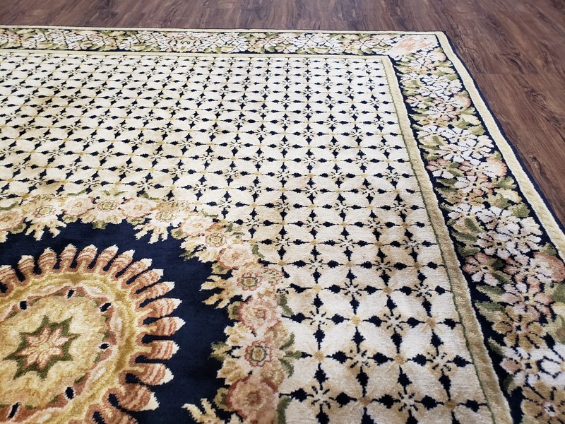 Indian Rug with Tibetan Weave 6x8 - 6x9 Rugs Indo Carpet Black and Cream Floral gallery