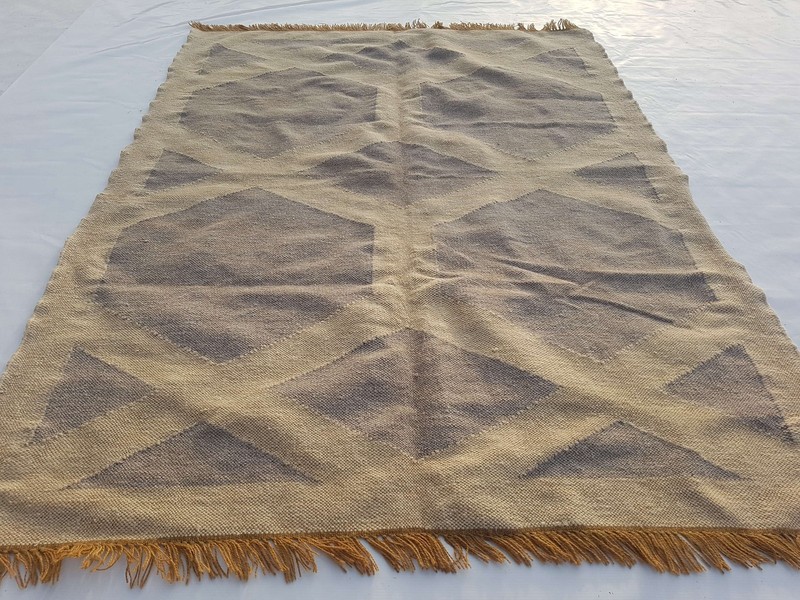 Vintage Handmade Traditional Geometric Grey Beige Kilim Rug Carpet 174x132cm gallery