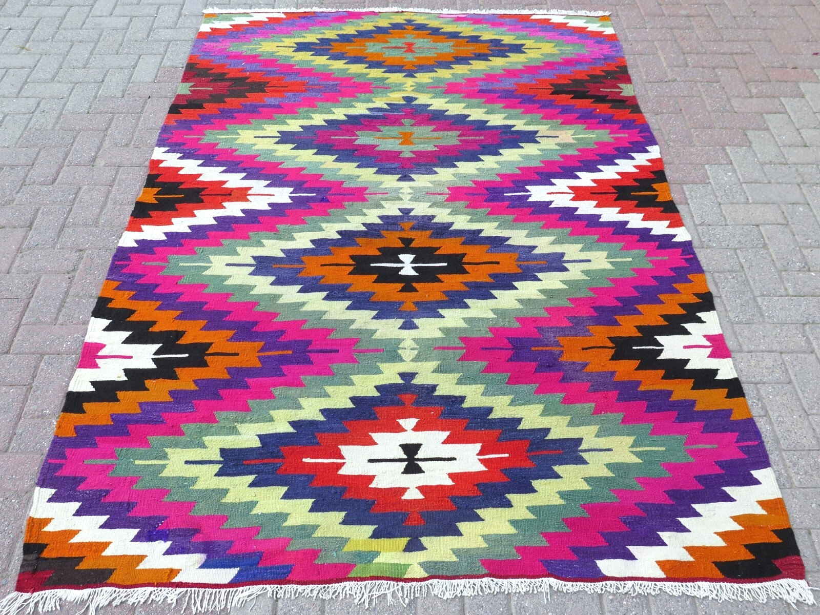Area Rugs, Turkish Kilim Wool Rug, Multicolor Carpet, Large Teppich Tapi 70"x98" gallery