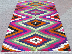 Area Rugs, Turkish Kilim Wool Rug, Multicolor Carpet, Large Teppich Tapi 70″x98″