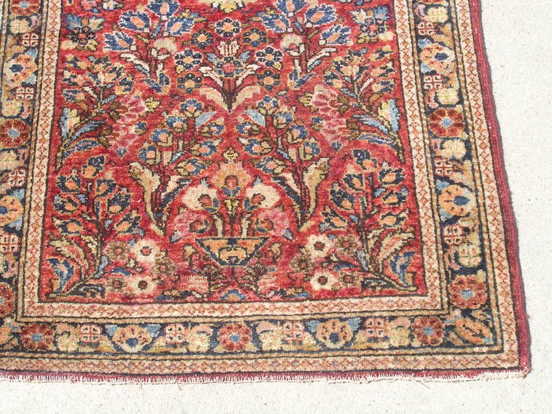 Excellent Antique Saroukk Red Hand Knotted Wool Oriental Rug Washed 2'3" x 4'2" gallery