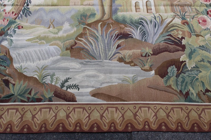 Vintage Hand Made French Design Original Wool Brown Aubusson Tapestry 158X211cm gallery