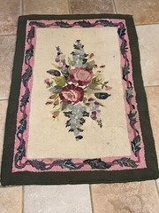 Signed, Antique Hand-Hooked Mass. Rug 42.5” X 29.5” Very Good Condition, Pretty