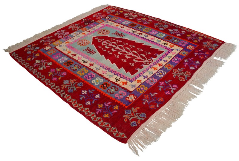 Antique Rug, Turkish Kilim Rug, Handmade Rug, Christmas Tree of Life Rug, 6 x 6 gallery
