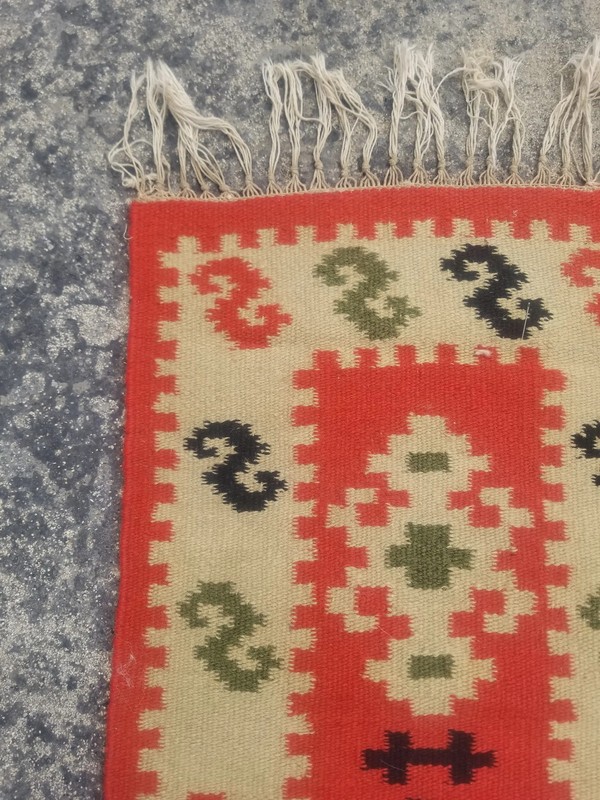 Fine Vintage Traditional Handmade Turkish Wool Multicolor Kilim 3.9x1.3 ft gallery