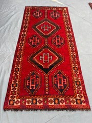4’2×8’8 Ft Vintage Afghan Baluchi Tribal Wool Handmade Red Geometric Area Rug