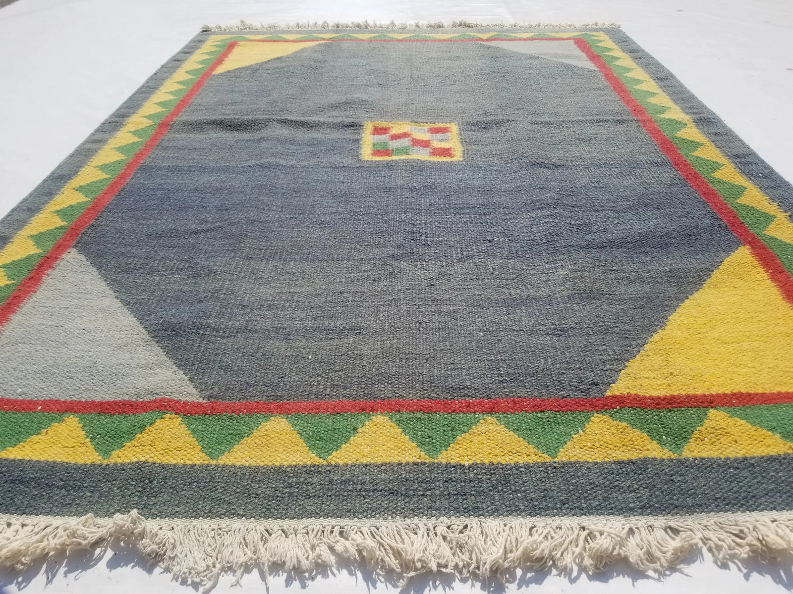 Distressed Vintage Handmade Traditional Geometric Multicolor Kilim Rug 6.2x4.6ft gallery