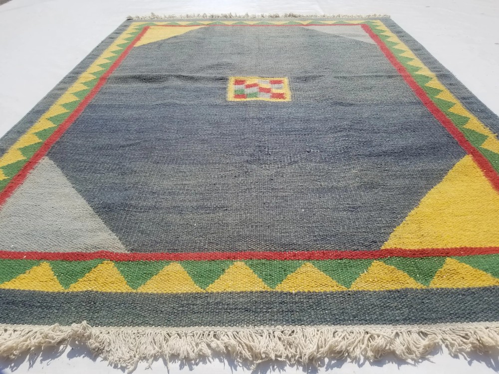 Distressed Vintage Handmade Traditional Geometric Multicolor Kilim Rug 6.2x4.6ft