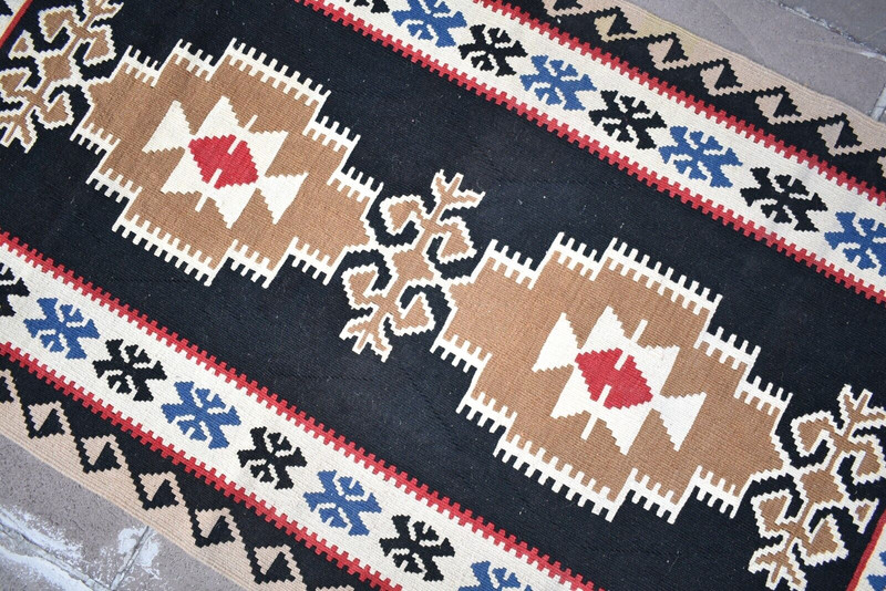 Vintage Turkish Rug 40'' x 70'' Flat Woven Kayseri Yahyali Rug Organic Wool Rug gallery