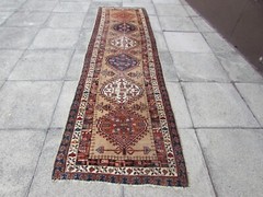 Antique Worn Traditional Hand Made Oriental Brown Wool Long Runner 320x92cm