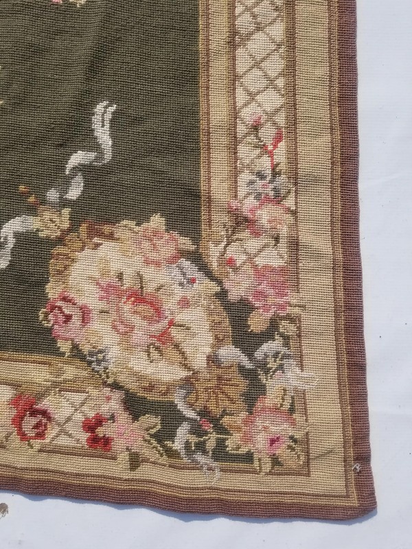 Vintage French Handwoven Floral Multicolor Wool Rug Carpet 5.7x3.8ft gallery