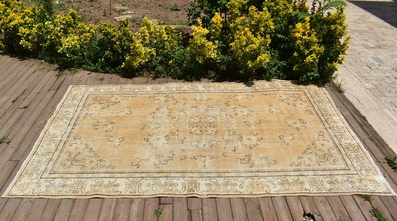 Oushak Turkey Rug 5'7''x9' Vintage Authentic Yellow Color Oriental Rug 5x9 gallery