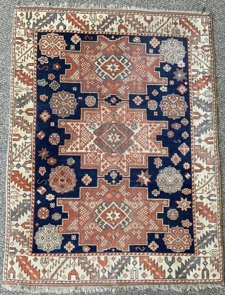 Antique Caucasian Shirvan Gendje Rug 3.8x4.11 Wool Hand Knotted Tribal Geometric