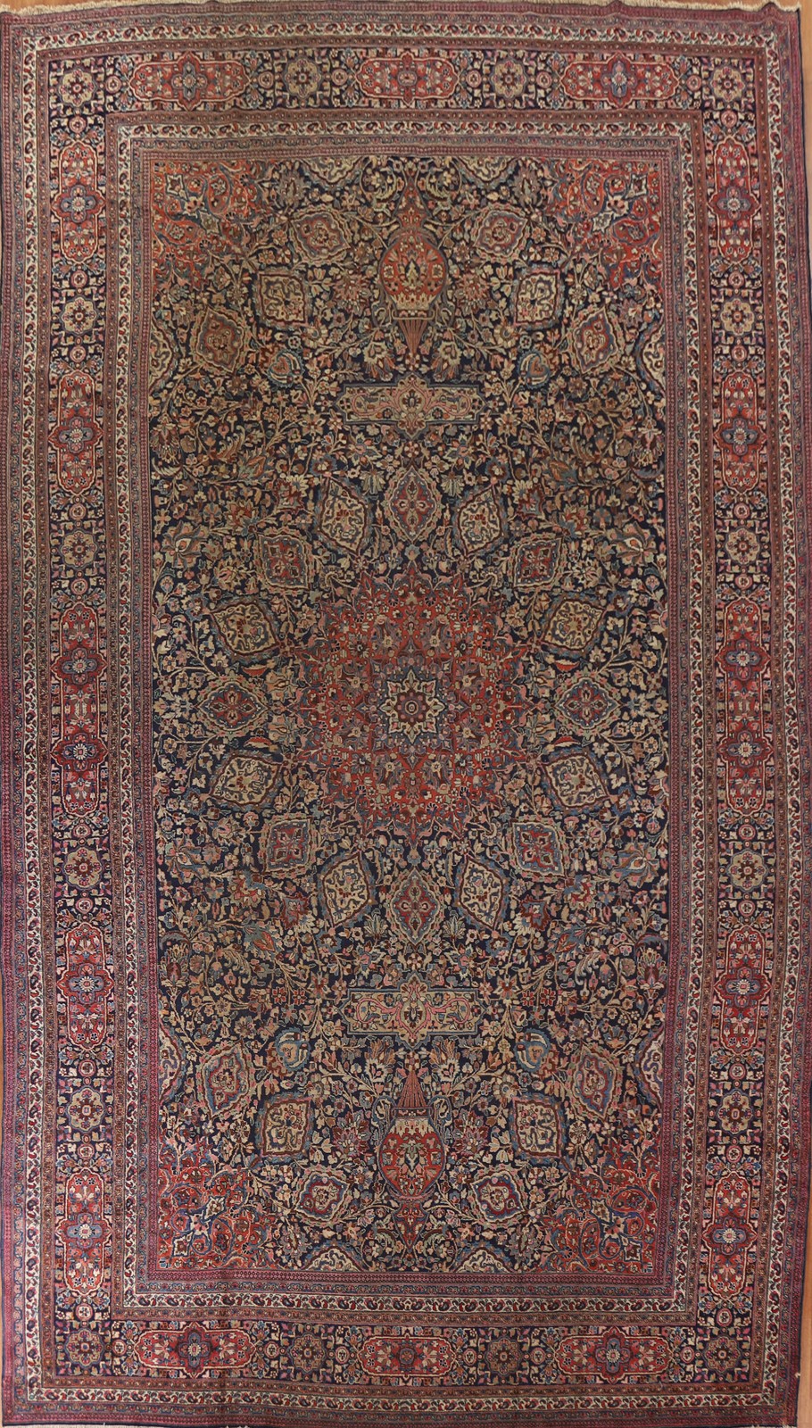 Pre-1900 Navy Blue Antique Rug Palace Size Handmade Floral Classic Carpet 12x19 gallery