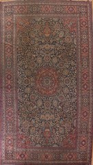 Pre-1900 Navy Blue Antique Rug Palace Size Handmade Floral Classic Carpet 12×19