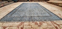 Vintage 1950-1960′ Overdyed Teal Blue Wool Pile Oushak Area Rug 5’4″ x 8’9″