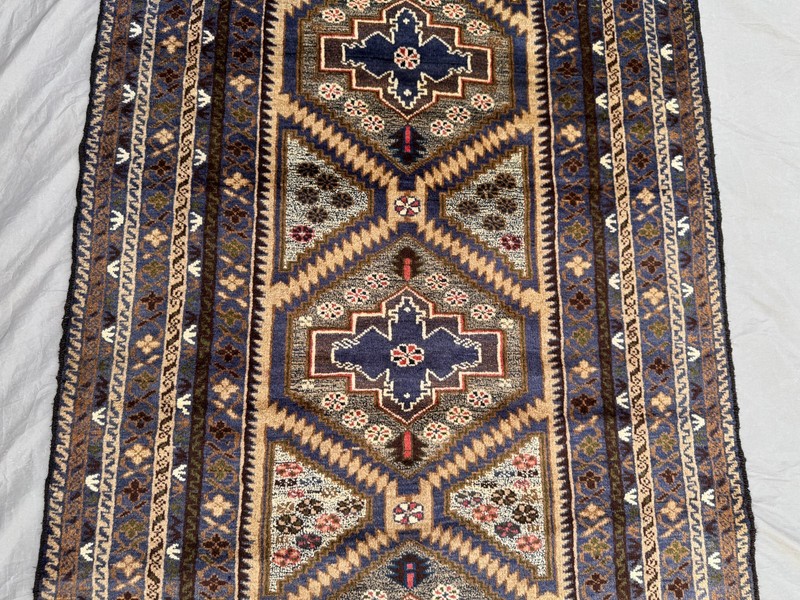 4x7 Vintage Afghan Hand-Knotted Wool Rug Blue Tribal Geometric Soft Area Rug gallery