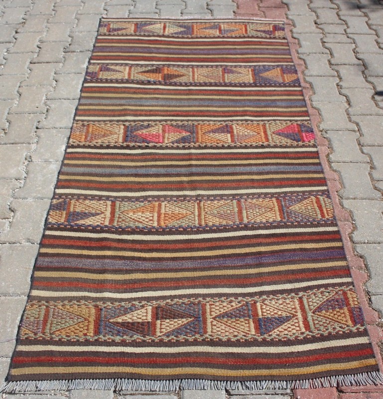 Turkish Kilim Runner Rug 3'x6.5', Kilim Runner Rug 38" x 81", Geometric Stripes gallery