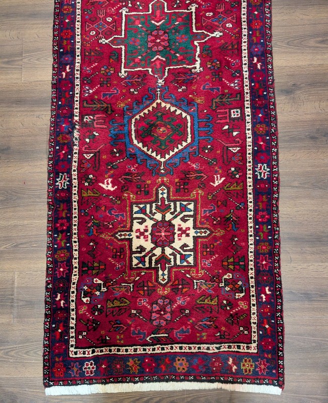Per'sian Karajeh Runner Rug 3x15 Red Tribal Geometric Medallions Heriz Runner gallery