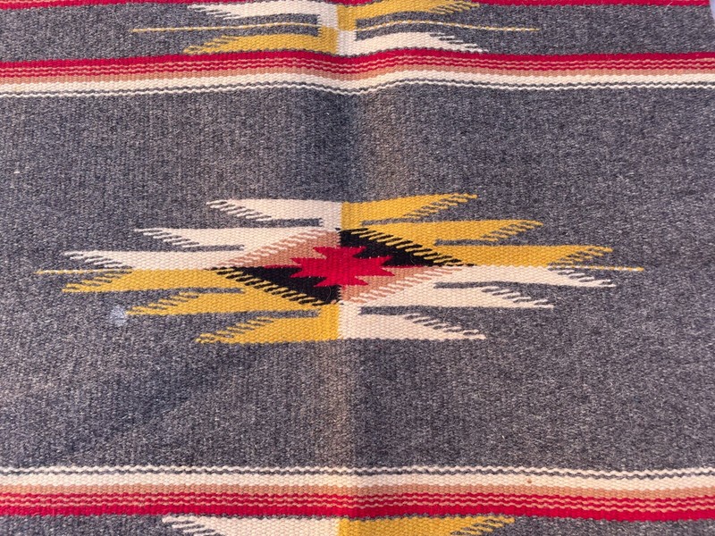 Vtg. Southwestern Design Hand Woven Kilim Area Rug Chimayo 40' x 20" gallery