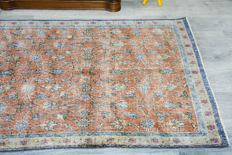Minimalist Vintage Turkish Rug 3.6x6.3 ftRed Oriental Distressed Floral Wool Rug gallery
