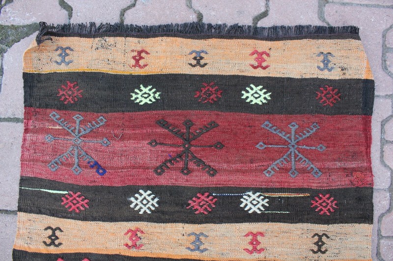 Turkish Handmade Red Kilim Rug Cappadocia Embroidered Tribal Ethnic Carpet 2x4ft gallery