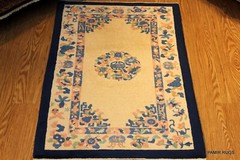 ONE OF A KIND 3×5 CHINESE RUG PEKING BLUE, BEIGE Salmon GOLD ART DECO