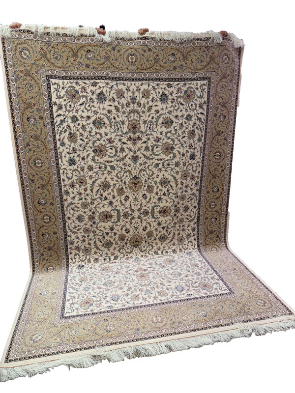 Turkish Silk Rug 8x11 ft Cream Beige Floral Oriental Luxury Traditional Area Rug gallery