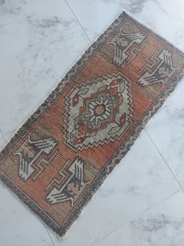 vintage turkish rug small, Handmade Bathroom rug Primitive rug Frontdoor rug gallery