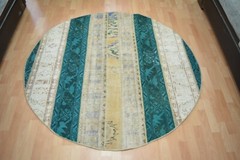 Blue Turkish Vintage Round Rug, 4.8×4.8ft, Antique Multicolor Handmade Rug,