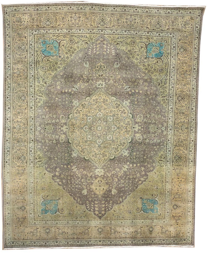 Semi-Antique Distressed Floral Muted Oriental Rug Living Room Carpet 7x10 Ft