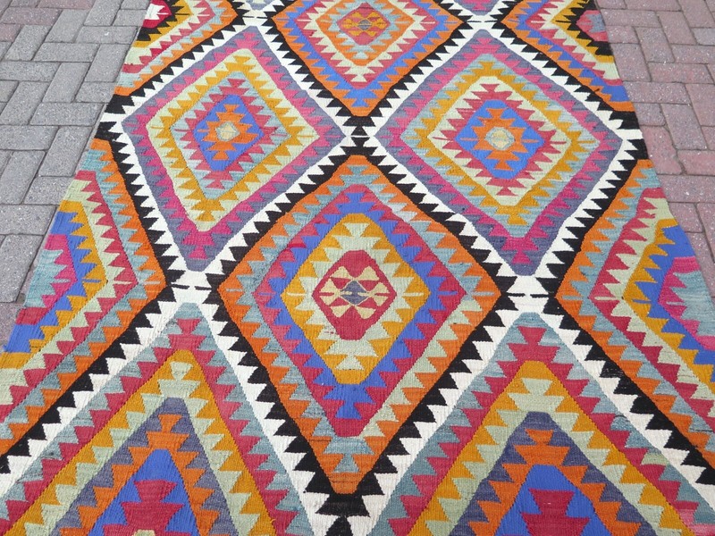 Turkish Kilim Area Rugs, Handmade Floor Carpet, Blue Wool Large Kelim 63"x133" gallery