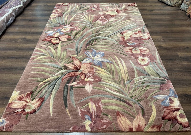 Hand Tufted Floral Rug 5x8, Light Rose Wool Carpet gallery