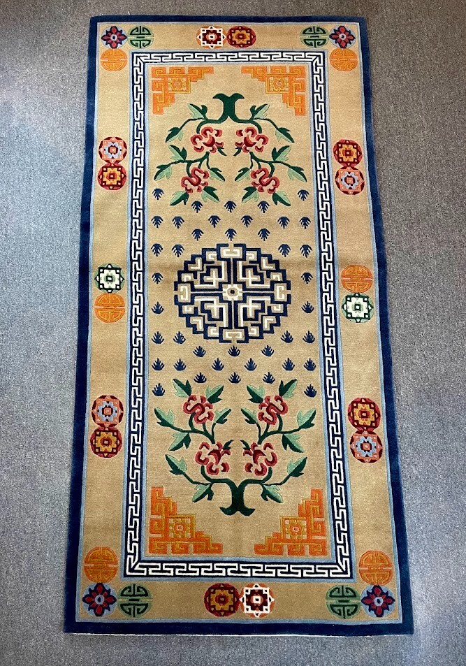100 Knot Quality Tibetan Rug Handmade Vegetable Dyed with Double Dorjee Design gallery