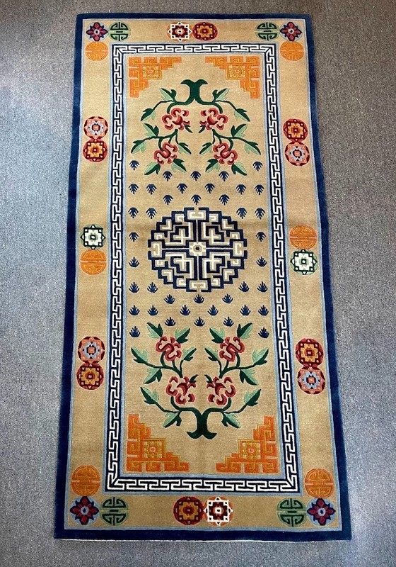 100 Knot Quality Tibetan Rug Handmade Vegetable Dyed with Double Dorjee Design gallery