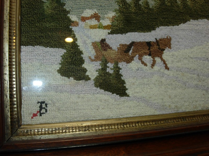Antique Horse & Sleigh Burlap Back Hooked Rug Grenfell? Luminous Exceptional gallery