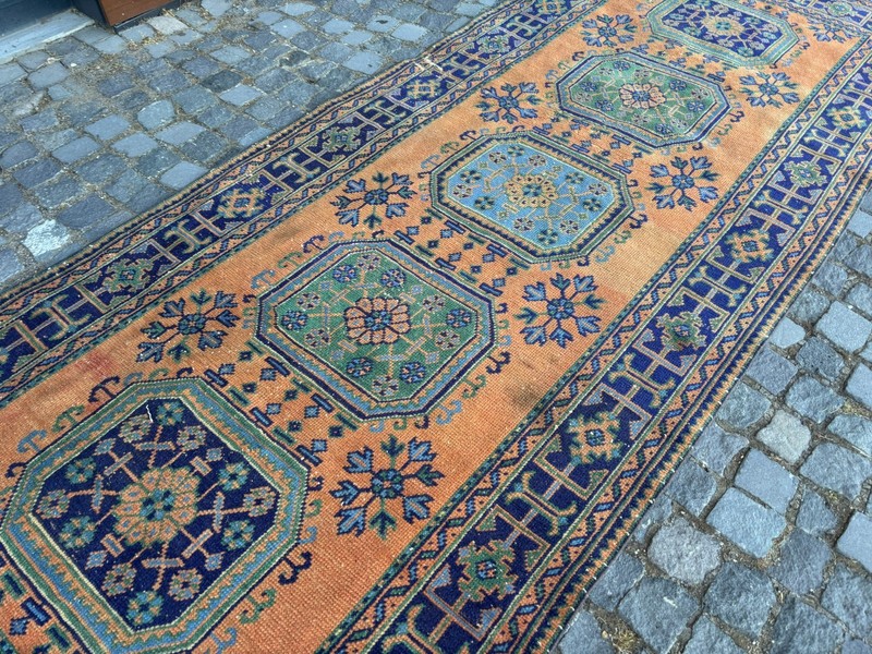 Bohemian rugs, Runner rug, Handmade, Turkish rug, Vintage, Wool | 4,4 x 11,4 ft gallery