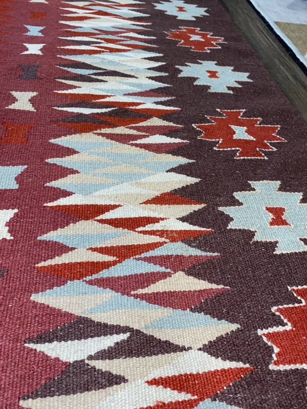 Antique Turkish Kilim Rug Textile Large 5’6” x 8’ Weave Vintage Fringe Handmade gallery
